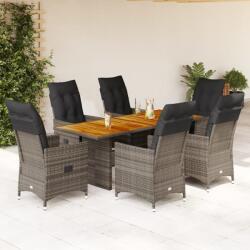 vidaXL 7 részes szürke polyrattan kerti étkezőgarnitúra párnával (3276732)