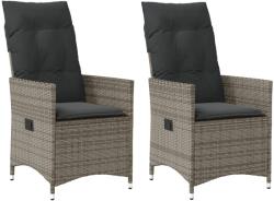 vidaXL 2 db szürke polyrattan dönthető kerti szék párnákkal (365647)