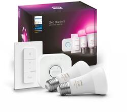 Philips Hue 8719514291379 izzók és Hue Bridge kezdőkészlet 2x11W | E27 | 806-1100lm | 2000-6500K | RGB - White and Color Ambiance, Bluetooth, ZigBee,
