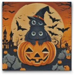 Gyémántszemes kirakó - Halloweeni cicák Méret: 50x50cm, Keretezés: Kartonlemezen, Gyémántok: Négyzet alakú