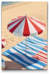 Gyémántszemes kirakó - Napernyő a strandon Méret: 40x60cm, Keretezés: Kartonlemezen, Gyémántok: Kerek