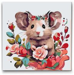 Festés számok szerint - Hörcsög virágokkal körülvéve Méret: 50x50cm, Keretezés: Kartonlemezen
