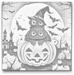 PontPöttyöző - Halloweeni cicák Méret: 50x50cm, Keretezés: Kerek keret, Szín: Piros
