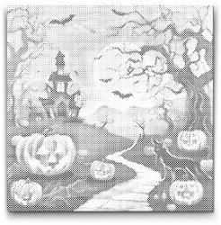  PontPöttyöző - Kísértetjárta ház teliholdkor Méret: 50x50cm, Keretezés: Műanyagtáblával, Szín: Kék