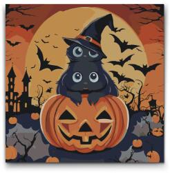  Festés számok szerint - Halloweeni cicák Méret: 50x50cm, Keretezés: Kerek keret