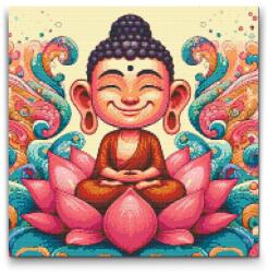  Gyémántszemes kirakó - Boldog Buddha Méret: 50x50cm, Keretezés: Keret nélkül (csak a vászon), Gyémántok: Négyzet alakú