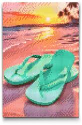 Gyémántszemes kirakó - Flip-flop a tengerparton Méret: 20x30cm, Keretezés: Keret nélkül (csak a vászon), Gyémántok: Kerek