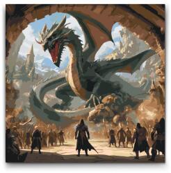 Festés számok szerint - Ember vs. sárkány Méret: 50x50cm, Keretezés: Kerek keret