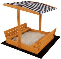 Baby Mix Sandbox din lemn pentru copii, cu banci si copertina Baby Mix 120x120 cm alb-albastru