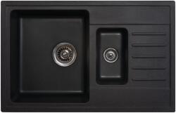 Metalac Quadro Plus 1.5D Metalac Gránit Mosogatótálca - Extra mély, Csepegtetőtálcás, Design, Szemcsés Fekete