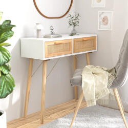 vidaXL fehér tömör fenyő és természetes rattan tálaló 80x30x75 cm (VD345624)