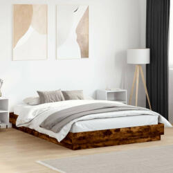 vidaXL Ágykeret LED Világítással - Füstös Tölgy - 150x200 cm (VD3209790)