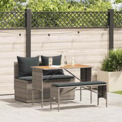 vidaXL 3 részes szürke polyrattan kerti étkezőgarnitúra párnával (4104191) - vidaxl