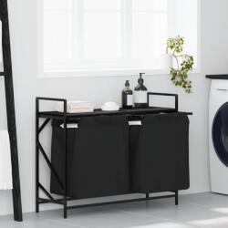 vidaXL fekete tölgyfa mosodai kosár 2 rekeszes polccal (859075) - vidaxl