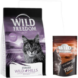 Wild Freedom 6, 5kg Wild Freedom Adult "Wild Hills" Sterilised kacsa száraz macskatáp+100g Wild Freedom Filet csirke macskasnack ingyen