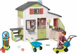 Smoby Set căsuţă prietenilor și roabă cu mașina de tuns iarba Friends House Life Smoby extensibilă și bucătărie și sonerie electronică (SM810207-11) Casuta pentru copii