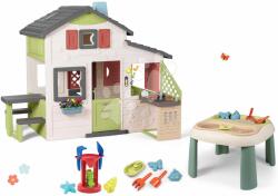 Smoby Set căsuţă Prietenilor și măsuța pentru apă și nisip cu moară Friends House Life Smoby extensibilă cu bucătărie și sonerie electronică (SM810207-7) Casuta pentru copii