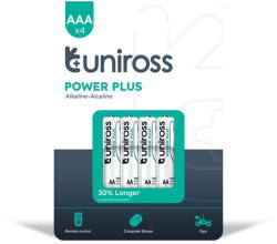 Uniross LR03 POWER PLUS 1.5V alkáli tartós elem, AAA (micro), 4 db/bliszter (UPPAAAPK4)