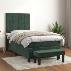 vidaXL sötétzöld bársony rugós ágy matraccal 90 x 200 cm (3137824) - vidaxl