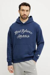 New Balance pamut melegítőfelső sötétkék, férfi, nyomott mintás, kapucnis, MT51935NNY - sötétkék S