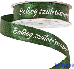  Boldog Születésnapot! " feliratos szatén szalag 20mm x 20m - Sötétzöld