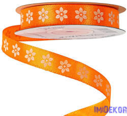  Virágmintás szatén szalag 12mm x 20m - Sötét narancssárga