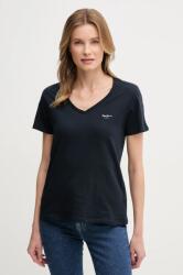 Pepe Jeans pamut póló MACY V-NECK női, sötétkék, PL506051 - sötétkék M