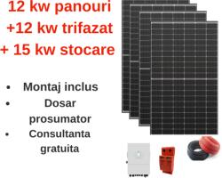 Deye Sistem complet fotovoltaic 12 kw panouri+ 12 kw trifazat + 14.33 kw stocare (M-SIS-AC-12-12KW-15)