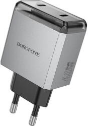 BOROFONE INCARCATOR retea Borofone "BN21", Quick Charge 40W, 2 x USB Type-C, Gri Metal (6941991114571)