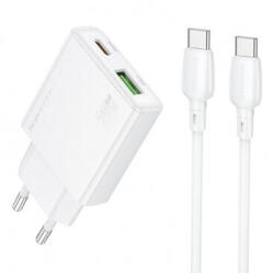 BOROFONE Incarcator retea Borofone "BN24" , Quick Charge 20W, 1 x USB, 1 x USB Type-C, Cablu USB Type-C la USB Type-C, 1m, Alb (6941991115653)