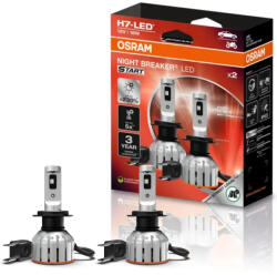 OSRAM Legális Osram Night Breaker LED Start H7 +230% LED szett, Közlekedési Hatóság engedéllyel, 6000K színhőmérséklet, akár 230%-kal nagyobb fényerő, rezgésálló kialakítás, PX26d foglalat, 64210DWNBST-2HB,