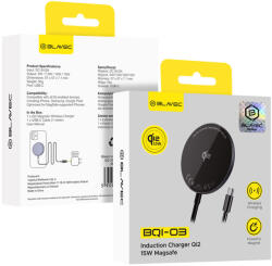 Blavec BQI-03 Qi2 15W mágneses Magsafe vezeték nélküli töltő (BQI03-QI2MB) fekete
