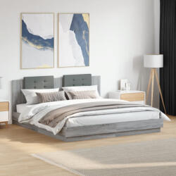 vidaXL Ágykeret - Sonoma Szürke - LED - 200x200 cm (3209987)