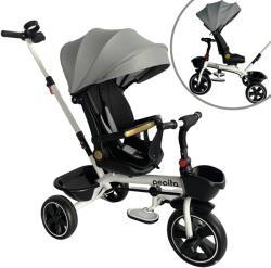 Pepita Tricicletă Pepita Fleppy cu scaun rotativ la 360°, scaun reglabil, mâner de împingere și coș - gri (TX-568-grey)