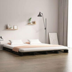 vidaXL fekete tömör fenyőfa raklapágy 120 x 190 cm (4FT Small Double) (BAL-821431)