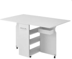 Timeless Tools Összecsukható gurulós asztal polcokkal, kinyitható asztallappal, fehér (HOP1001539) - pepita