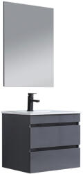Cube Fürdőszobabútor 60 cm kerámia mosdóval 2 fiókos tükörrel 60x80 cm antracit szürke (CUBE60G) - homelux