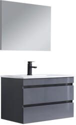 Leziter Cube Fürdőszobabútor 80 cm kerámia mosdóval 2 fiókos tükörrel 60x80 cm antracit szürke (CUBE80G) - homelux