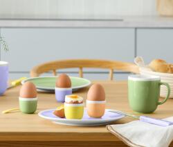 Tchibo 4 porcelán tojástartó, színes 1x barack, 1x orgonalila, 1x zsályazöld, 1x sárga Perem és belső: krémfehér