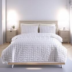 Eponj Home® Set cuvertura matlasata 200x220cm + 2 fete perna cu patrate, Artus gri