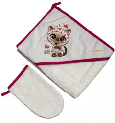 Babastar Frottir fürdőlepedő, fürdetőkesztyűvel 80*80 cm - Hello Cica Pillangóval - babastar