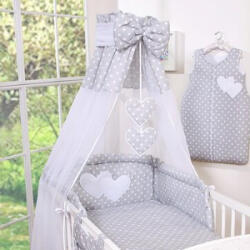 BabyLion baldachin függöny - Szürke - Fehér pöttyök - szívecskével
