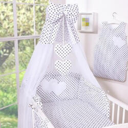 BabyLion baldachin függöny - Fekete - Fehér pöttyök - szívecskével