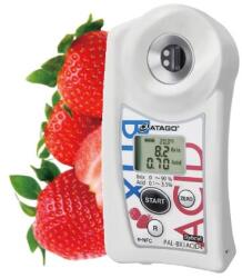 ATAGO PAL-BX|ACID4 Master Kit földi eper, szamóca digitális refraktométer Brix érték (0-90％), savtartalom (0, 1-3, 5％) és arányuk mérésére, 100 mérés rögzítése, NFC adatátvitel (7104)