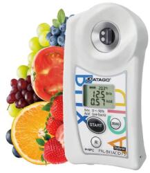 ATAGO PAL-BX|ACID F5 Master Kit multi gyümölcs digitális refraktométer Brix érték (0-90％), savtartalom (0, 1-8, 8％) és arányuk mérésére, 100 mérés rögzítése, NFC adatátvitel (7100)