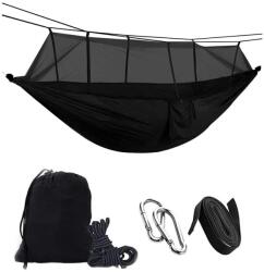 AVEX Hamac turistic din nylon cu plasa de tantari, culoare neagra, dimensiuni 260 cm x 140 cm