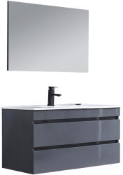 Leziter Cube Fürdőszobabútor 100 cm kerámia mosdóval 2 fiókos tükörrel 60x100 cm antracit szürke (CUBE100G) - homelux
