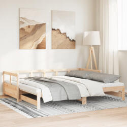 vidaXL tömör fenyőfa kihúzható kanapéágy matracokkal 90 x 190 cm (3321044) - pepita