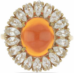  Arannyal Bevont Ezüst Gyűrű Lega Dembi Narancs Opállal és Fehér Topázzal, Y47899/57