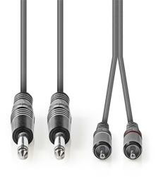 Nedis COTH23320GY50 félprofi audio kábel, 2 x 6, 35mm mono jack dugó - 2 X RCA dugó, hossz 5m, rugalmas (COTH23320GY50)